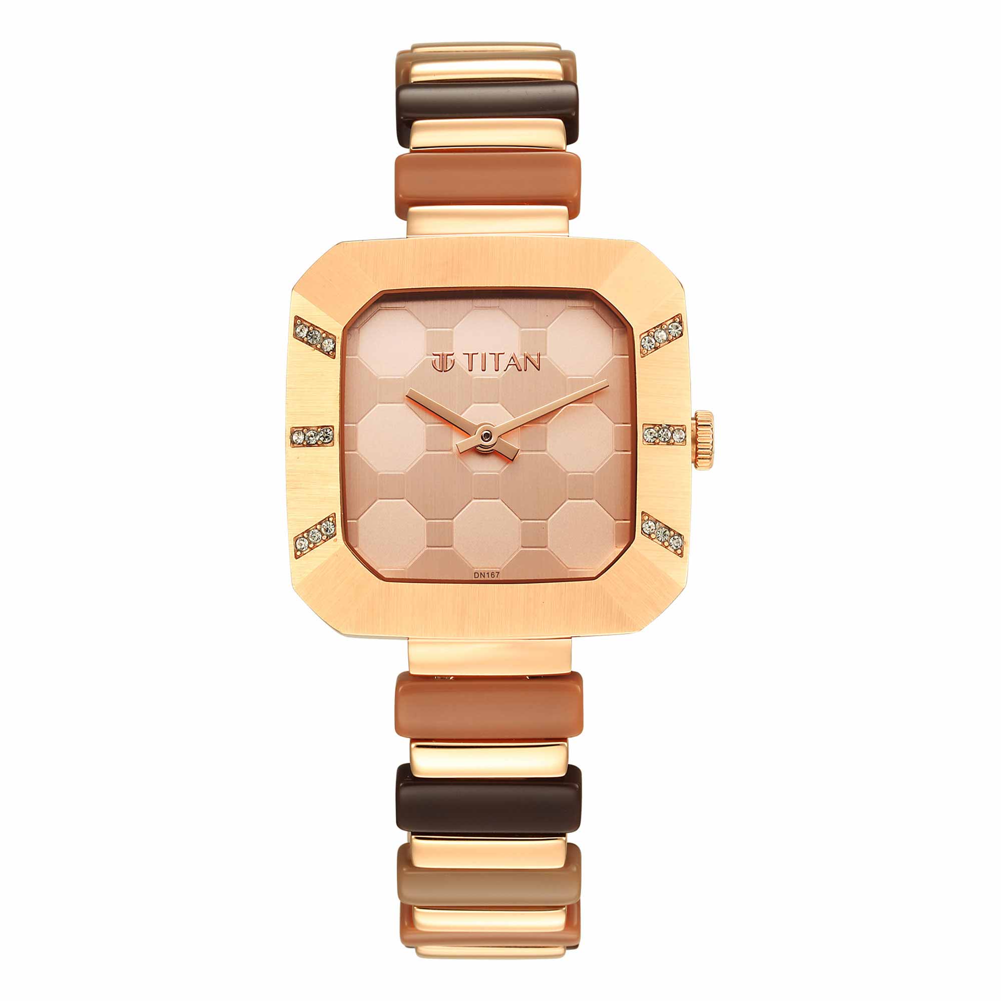 Titan Glitz Rose Gold Dial Analog Metal Strap watch for Women