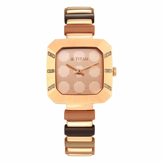 Titan Glitz Rose Gold Dial Analog Metal Strap watch for Women