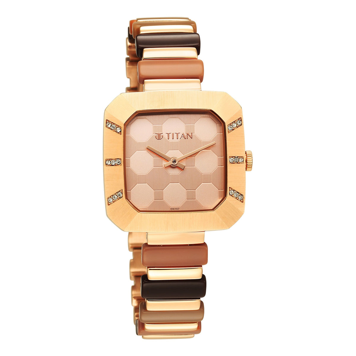 Titan Glitz Rose Gold Dial Analog Metal Strap watch for Women
