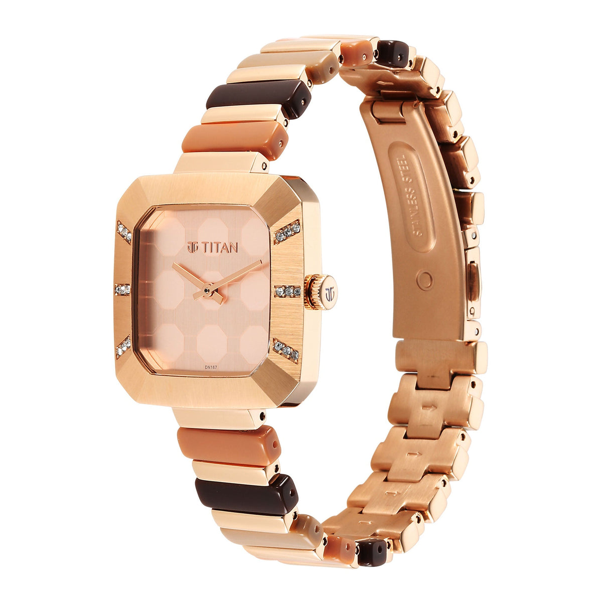 Titan Glitz Rose Gold Dial Analog Metal Strap watch for Women