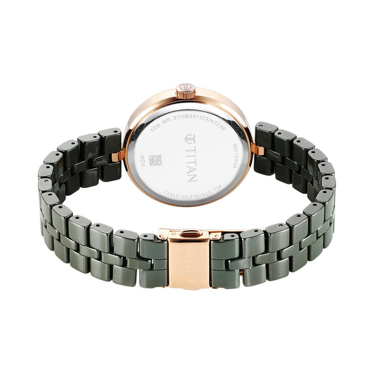 Titan Purple Ceramics Quartz Alog Mother of Pearl Dial Green Ceramic Strap Watch For Women (95215KC04)