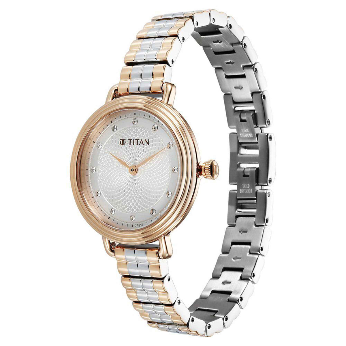 Titan Aura Quartz Analog Silver Dial Two Toned Stainless Steel Strap Watch For Women