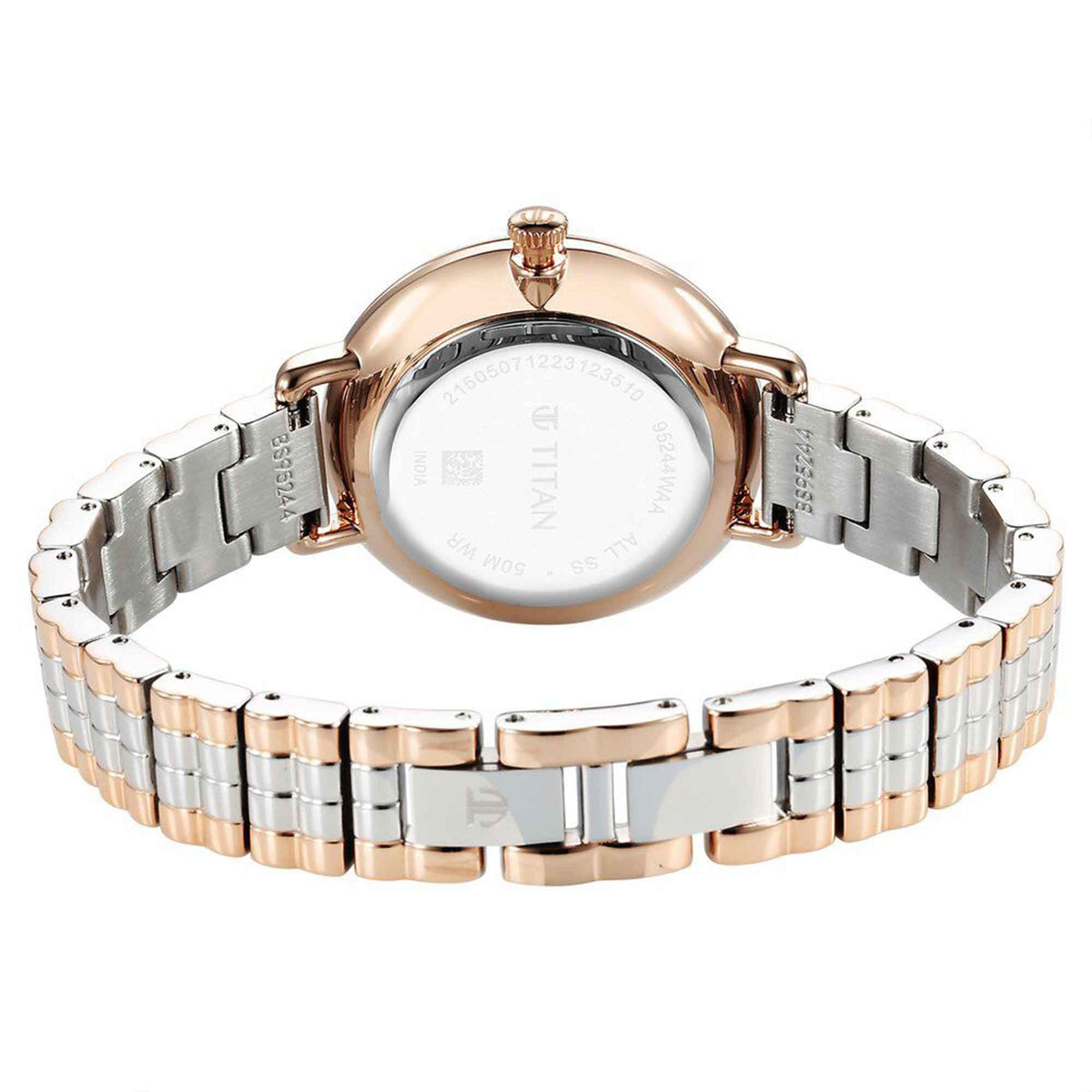 Titan Aura Quartz Analog Silver Dial Two Toned Stainless Steel Strap Watch For Women