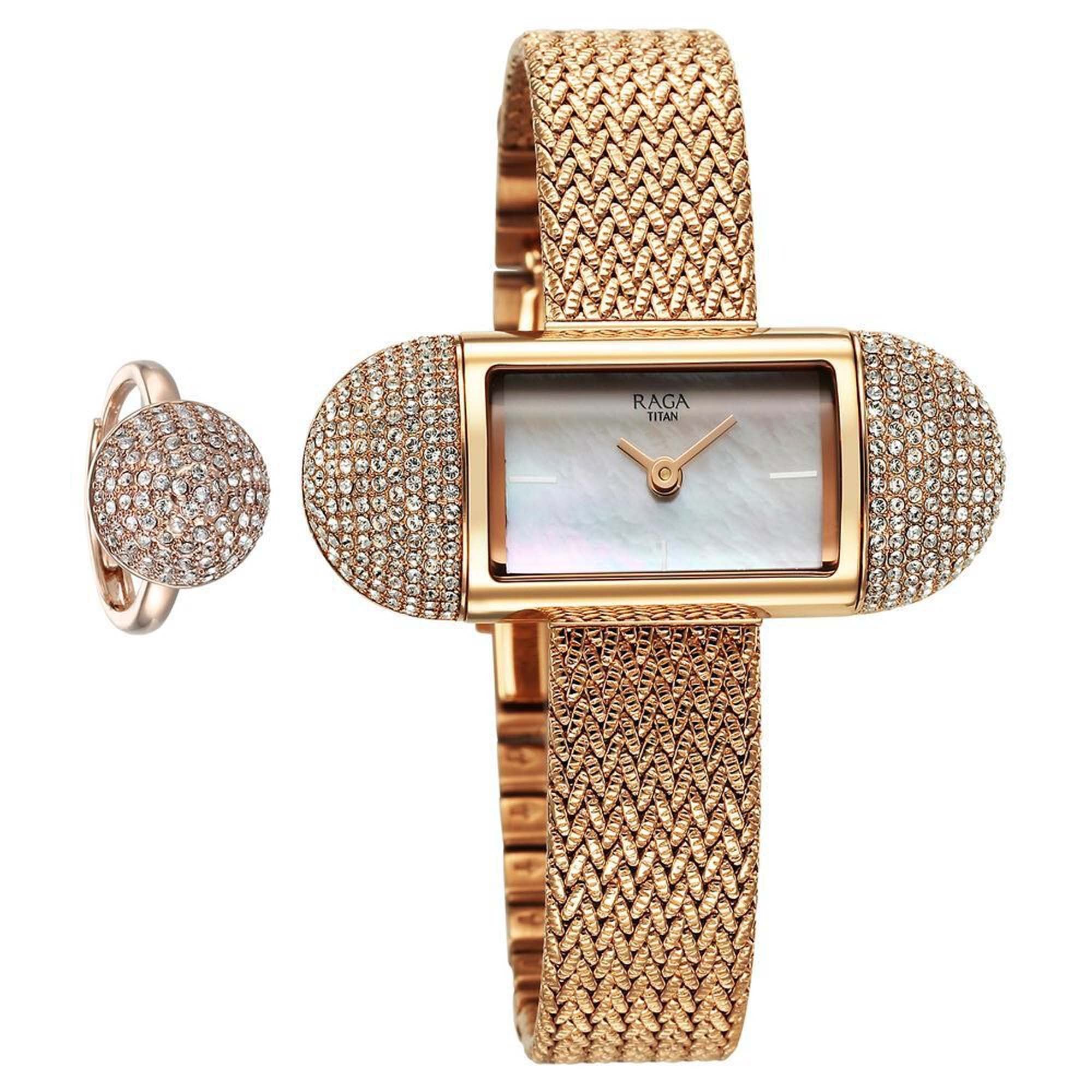 Titan Raga Memoirs Analog Mother Of Pearl Dial With Rose Gold Metal Strap Watch For Women