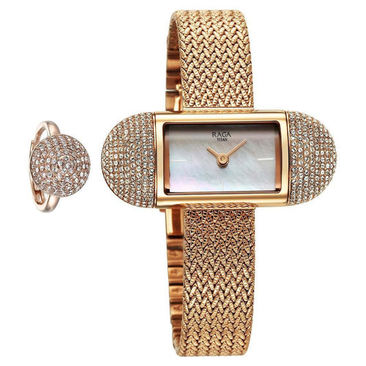 Titan Raga Memoirs Analog Mother Of Pearl Dial With Rose Gold Metal Strap Watch For Women