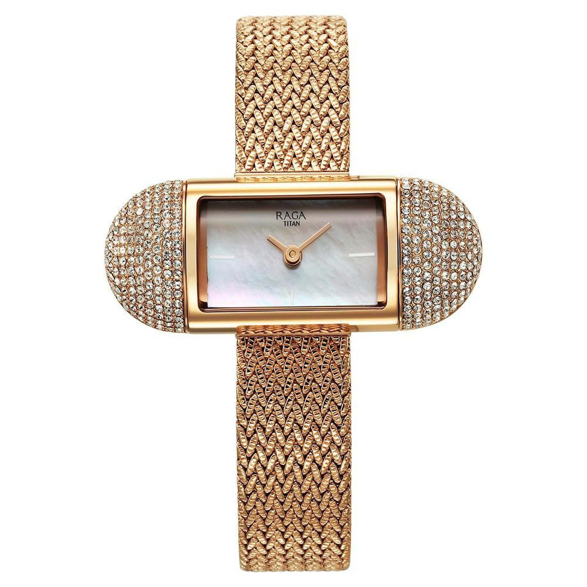 Titan Raga Memoirs Analog Mother Of Pearl Dial With Rose Gold Metal Strap Watch For Women