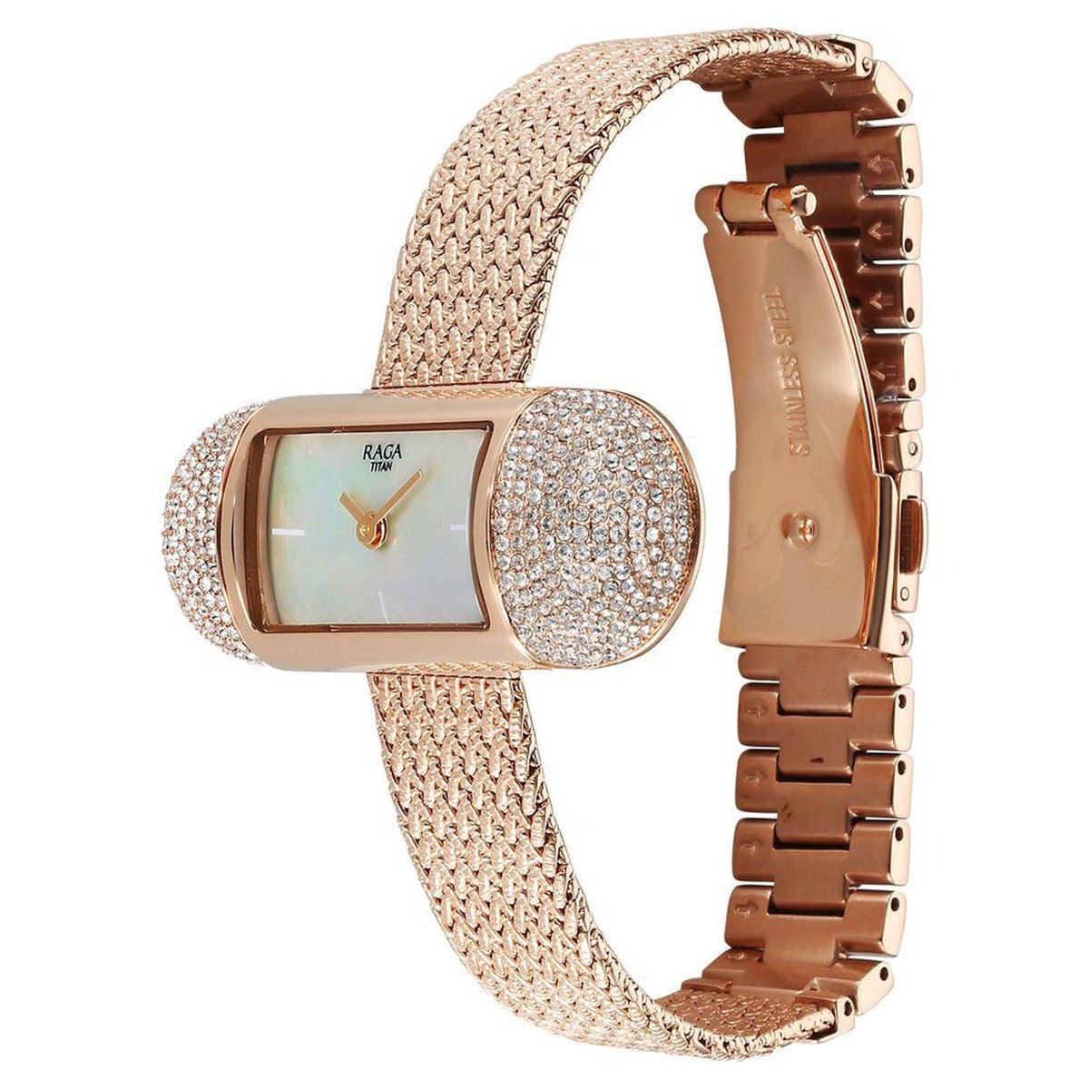 Titan Raga Memoirs Analog Mother Of Pearl Dial With Rose Gold Metal Strap Watch For Women