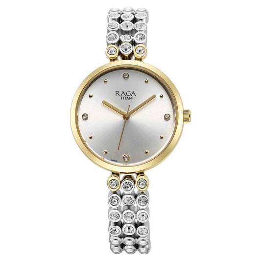 Titan Raga Showstopper Quartz Analog Silver Dial Metal Strap Watch for Women 95262BM01