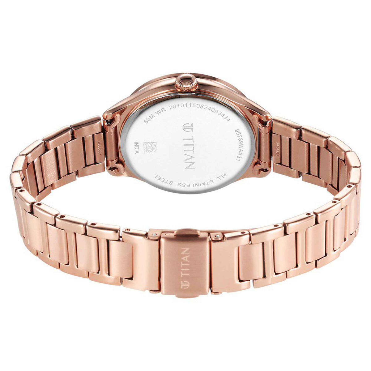 Titan Fashion Pink Mother of Pearl Dial Rose Gold Stainless Steel Strap Analog with Date Watch for Women