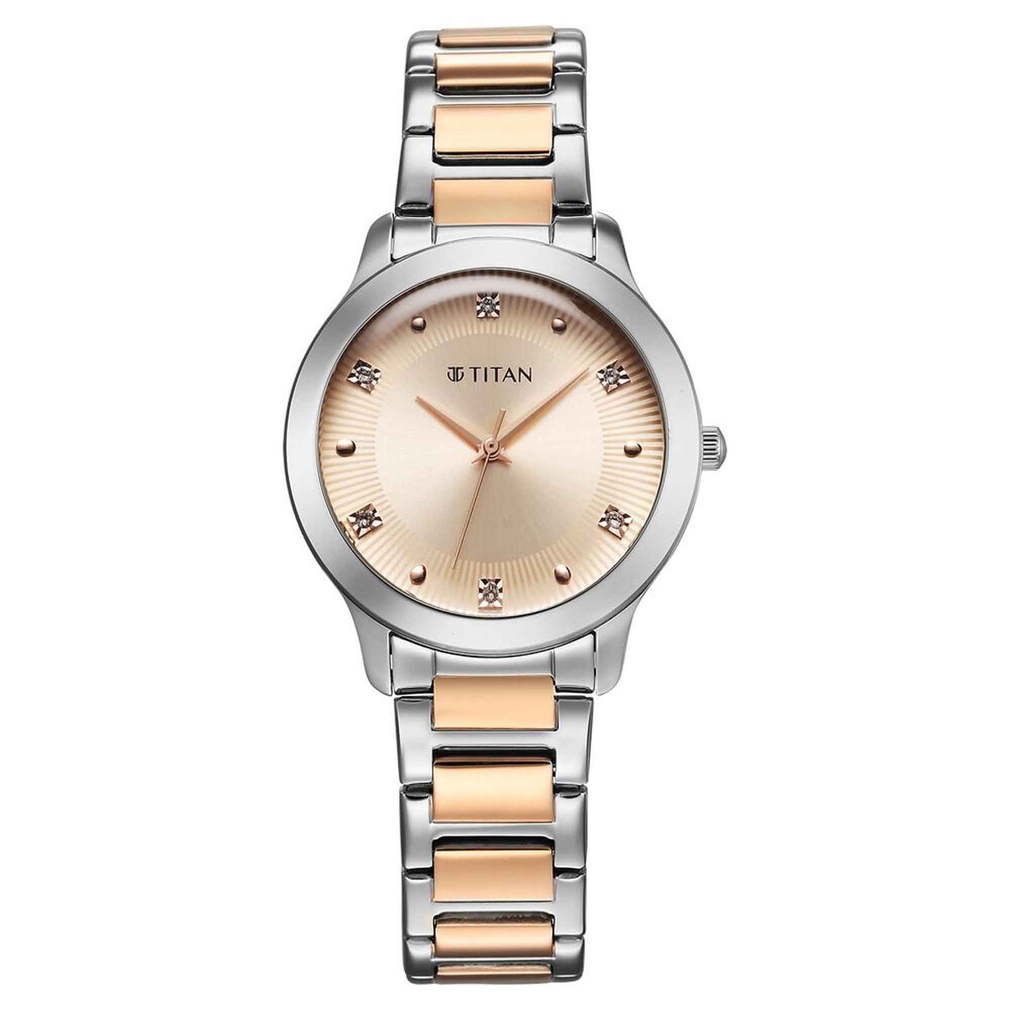 Titan Horizon Quartz Analog Rose Gold Dial Stainless Steel Strap Watch For Women
