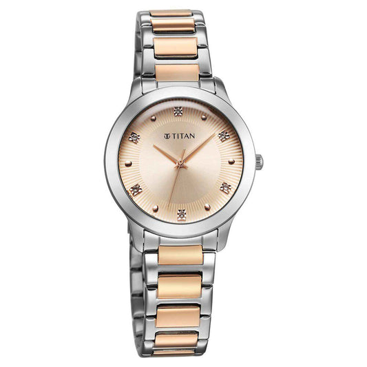 Titan Horizon Quartz Analog Rose Gold Dial Stainless Steel Strap Watch For Women