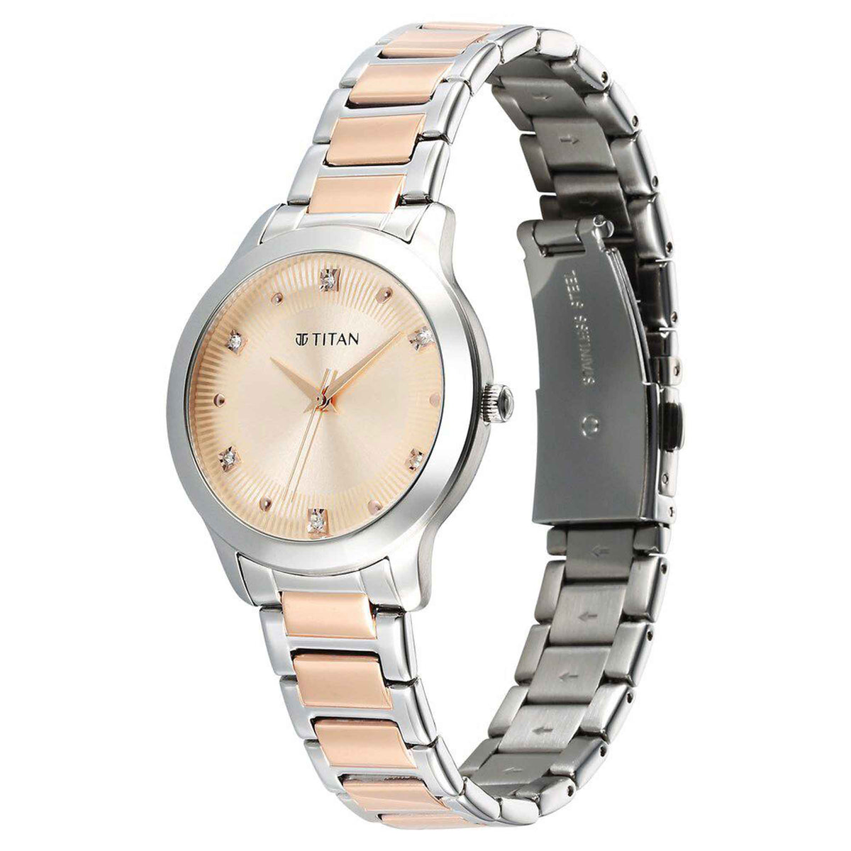 Titan Horizon Quartz Analog Rose Gold Dial Stainless Steel Strap Watch For Women