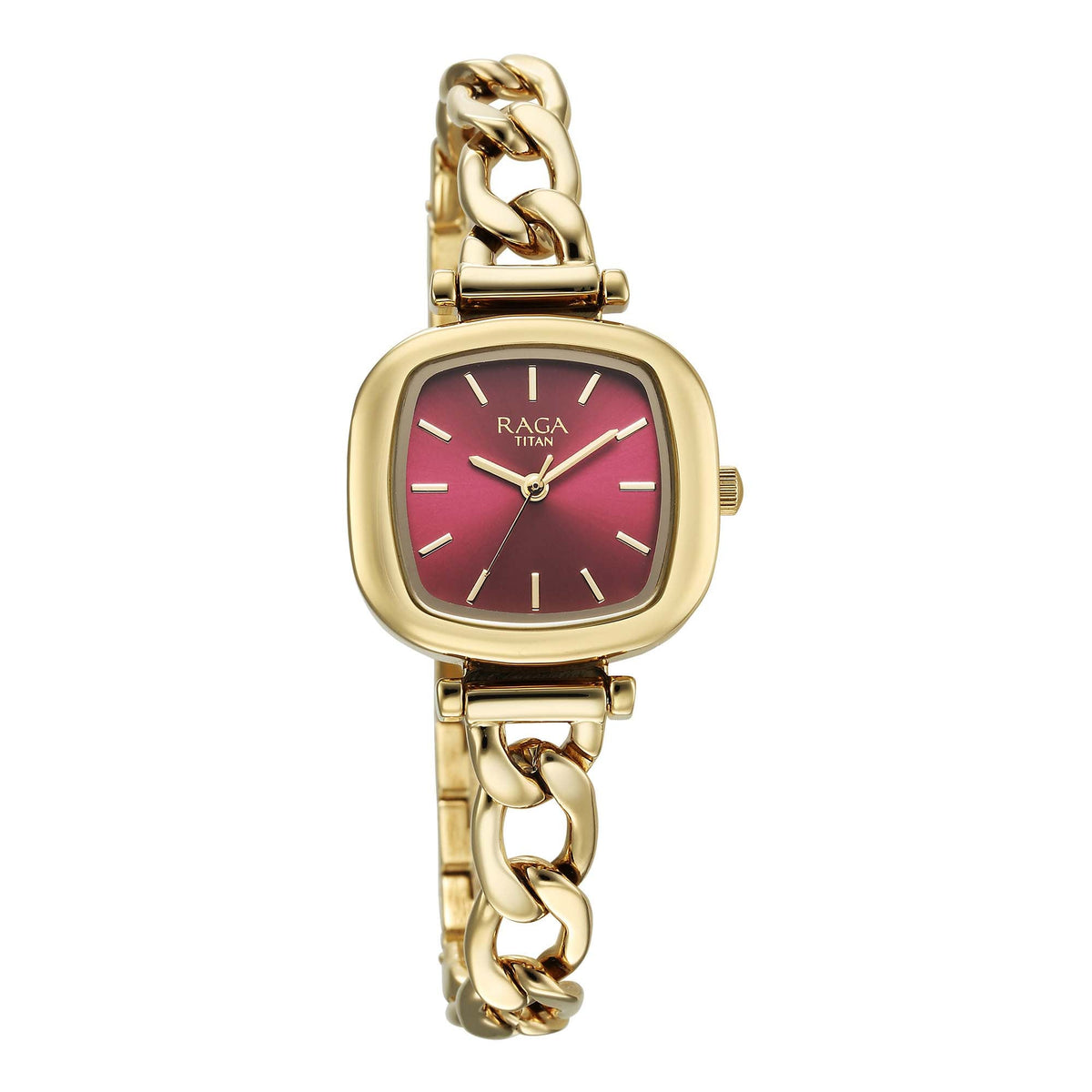 Titan Raga Showstopper Quartz Analog Maroon Dial Metal Strap Watch For Women