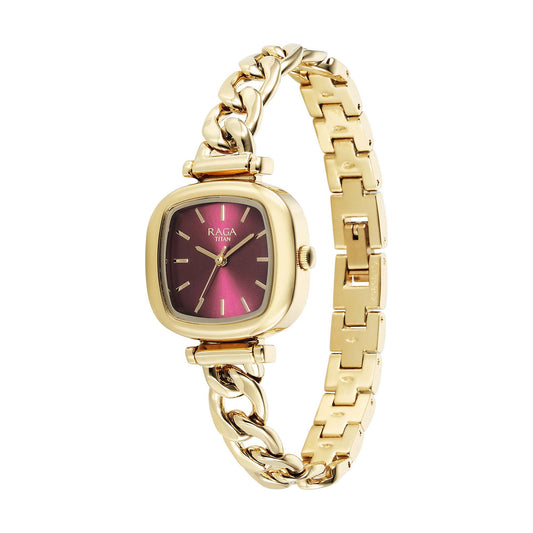 Titan Raga Showstopper Quartz Analog Maroon Dial Metal Strap Watch For Women
