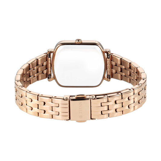 Titan Purple Metro Quartz Analog Red Dial Rose Gold Plated Stainless Steel Strap Watch For Women