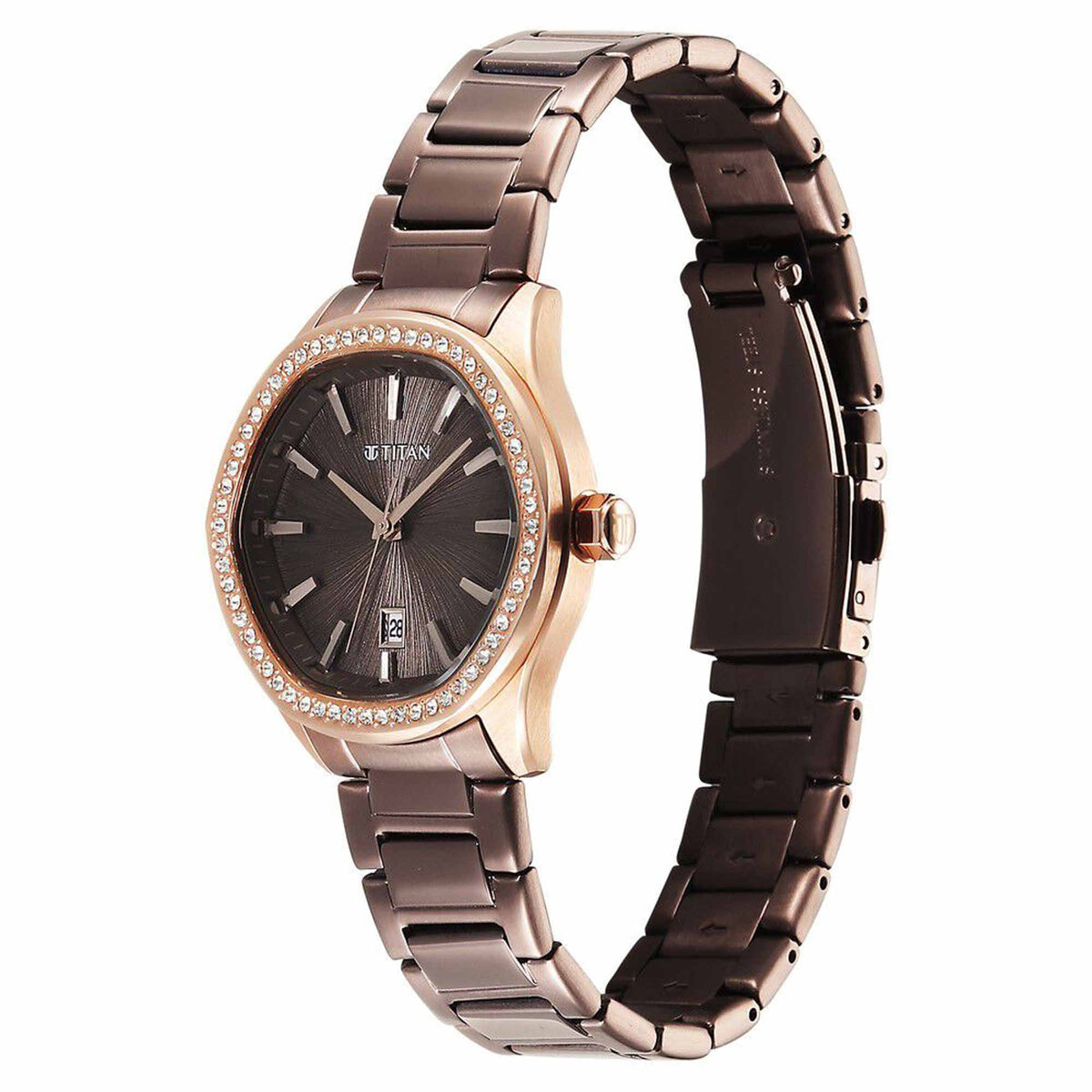 Titan Glamour Quartz Analog with Date Brown Dial Brown Stainless Steel Strap Watch For Women