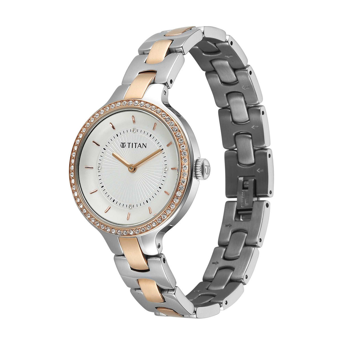 Titan Purple White Dial Dual Color Stainless Steel Strap Analog Watch for Women