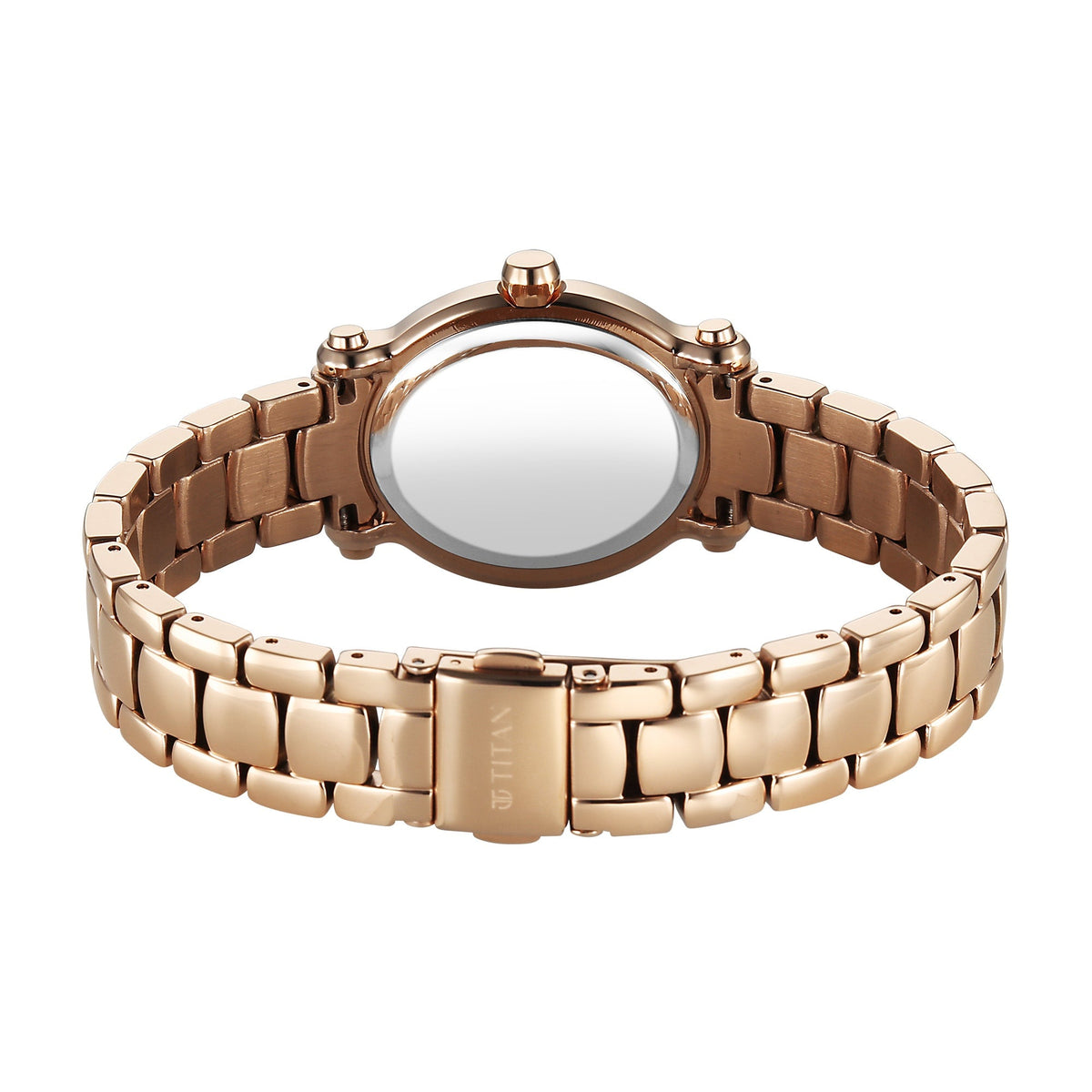 Titan Fashion Silver Oval Dial Rose Gold Stainless Steel Strap Watch for Women