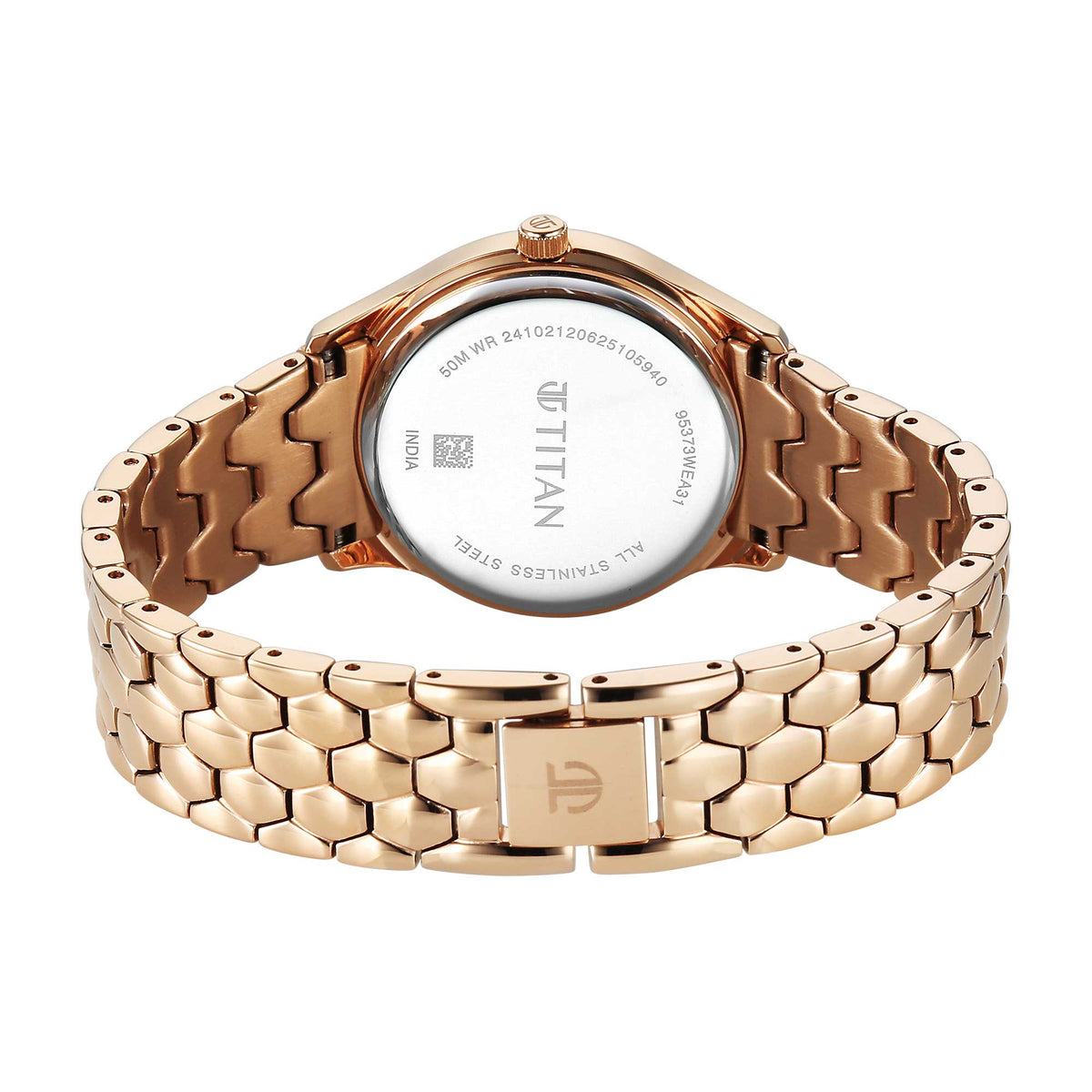 Titan Titan Glamour V Quartz Blue Dial Rose Gold Strap Watch For Ladies
