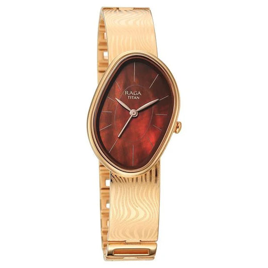 Titan Raga Brown Special Dial Rose Gold Metal Strap Analog Watch for Women