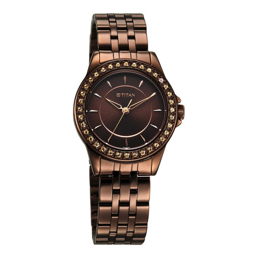 Titan Brown Dial Metal Strap Analog Watch for Women