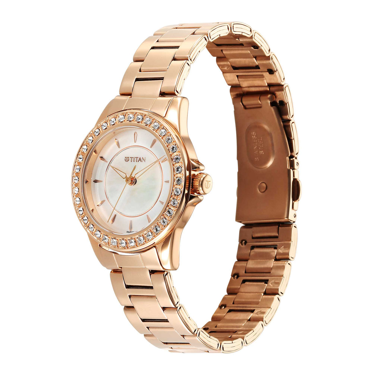 Titan Mother of Pearl Dial Rose Gold Metal Strap Analog Watch for Women