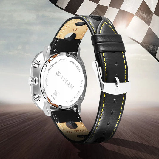 Titan Racecraft Green Dial Black Leather Strap Chronograph Watch for Men
