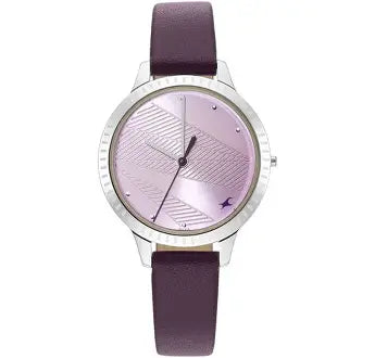 Fastrack Stunners Quartz Analog Purple Dial Leather Strap Watch for Girls 6267SL01