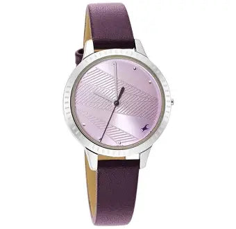 Fastrack Stunners Quartz Analog Purple Dial Leather Strap Watch for Girls 6267SL01