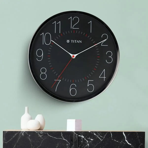 Titan Metallic Black Wall Clock with Slim Hands - 30 cm x 30 cm (Medium)