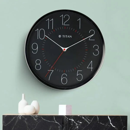 Titan Metallic Black Wall Clock with Slim Hands - 30 cm x 30 cm (Medium)