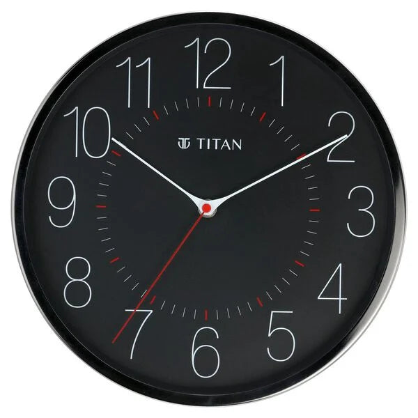 Titan Metallic Black Wall Clock with Slim Hands - 30 cm x 30 cm (Medium)
