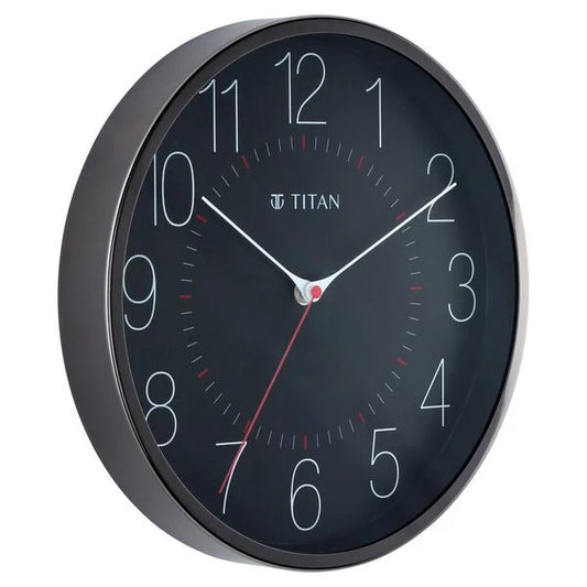 Titan Metallic Black Wall Clock with Slim Hands - 30 cm x 30 cm (Medium)