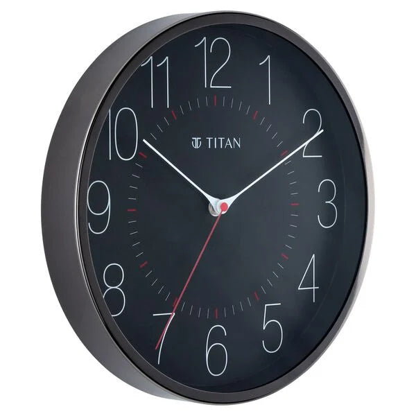 Titan Metallic Black Wall Clock with Slim Hands - 30 cm x 30 cm (Medium)