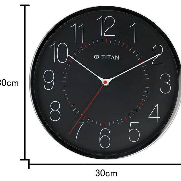 Titan Metallic Black Wall Clock with Slim Hands - 30 cm x 30 cm (Medium)