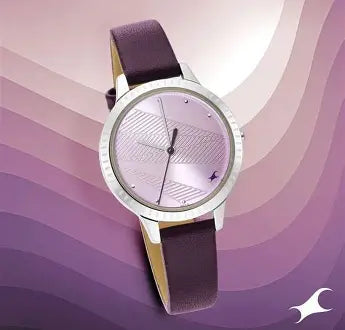 Fastrack Stunners Quartz Analog Purple Dial Leather Strap Watch for Girls 6267SL01