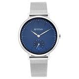 Titan Slimline Quartz Analog Offset Second Hand Blue Dial with Mesh Strap Watch for Women