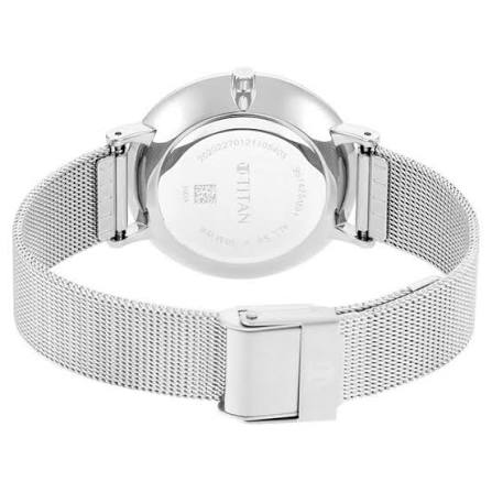 Titan Slimline Quartz Analog Offset Second Hand Blue Dial with Mesh Strap Watch for Women