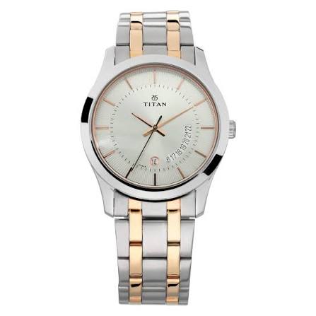 Titan Quartz Analog with Date Silver Dial Stainless Steel Strap Watch for Men 1823KM01