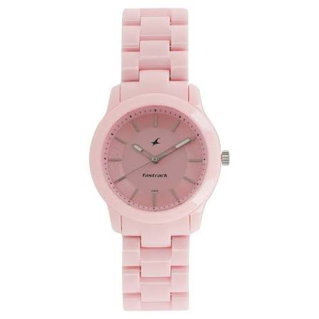 Fastrack Trendies Quartz Analog Pink Dial Plastic Strap Watch for Girls