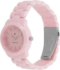 Fastrack Trendies Quartz Analog Pink Dial Plastic Strap Watch for Girls