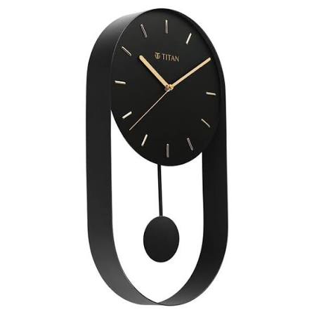 Titan Contemporary Modern Metallics Pendulum Wall Clock with Black Dial Silent Sweep Technology - 45.cm x 24.5 cm
