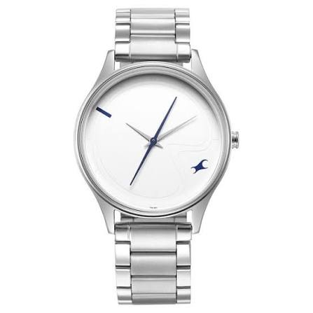 Fastrack Stunners Quartz Analog Silver Dial Metal Strap Watch for Guys 3290SM01