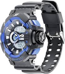 SF Quartz Digital Analog Digital Black Dial PU Strap Watch for Men 77118PP06