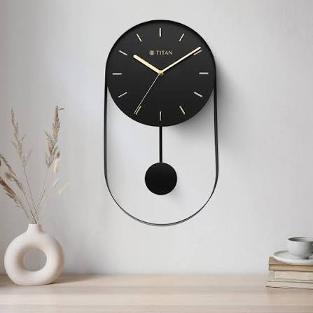 Titan Contemporary Modern Metallics Pendulum Wall Clock with Black Dial Silent Sweep Technology - 45.cm x 24.5 cm