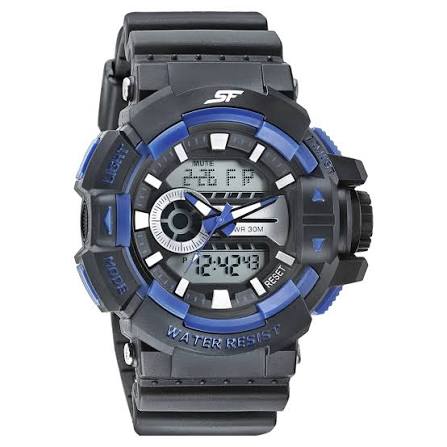 SF Quartz Digital Analog Digital Black Dial PU Strap Watch for Men 77118PP06