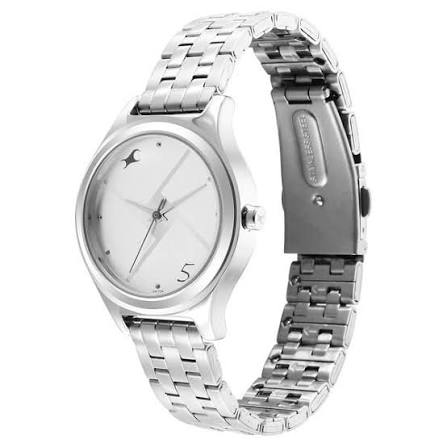 Fastrack Stunners Silver Dial Metal Strap Watch for Girls 6152SM08