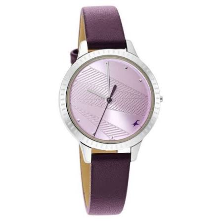 Fastrack Stunners Quartz Analog Purple Dial Leather Strap Watch for Girls 6267SL01