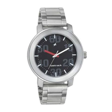 Fastrack Quartz Analog Black Dial Stainless Steel Strap Watch for Guys 3121SM02