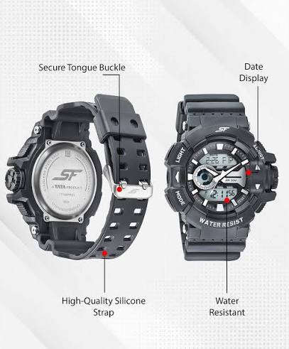 SF Quartz Digital Analog Digital Black Dial PU Strap Watch for Men 77118PP01